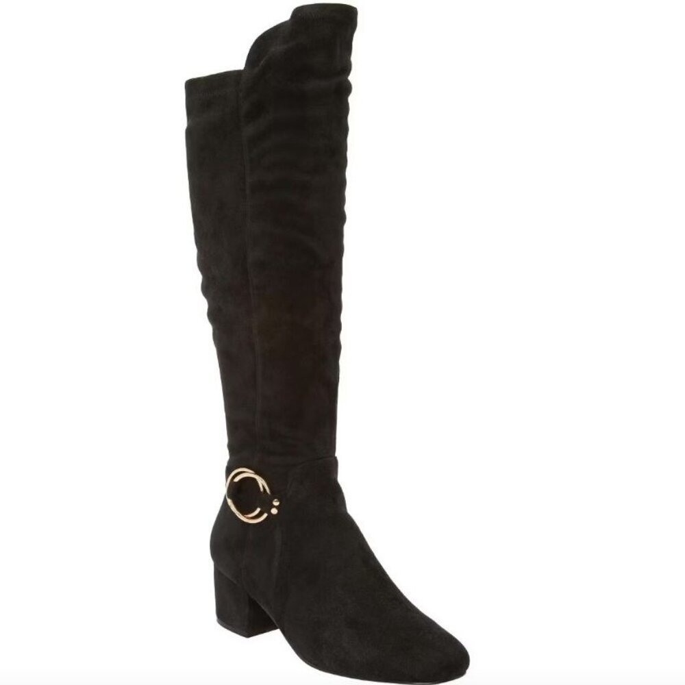 COMFORTVIEW Wide Calf Boots Black Faux Suede Womens Size 9WW Ruthie Over the Kne
